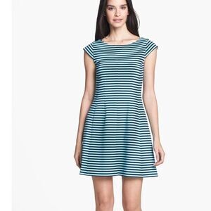 Lilly Pulitzer Brielle Womens Teal Navy Blue Cap Sleeve Fit Flare Mini Dress XS